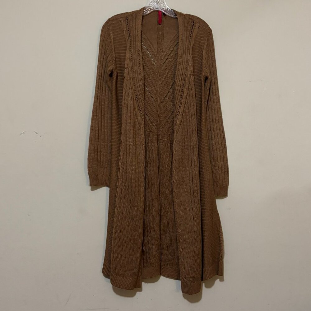 Love Scarlett Womens Brown Long Sleeve Cable Knit Duster Sweater Cardigan Top